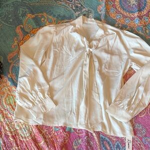 Elegant Cream Blouse with Tie Neck